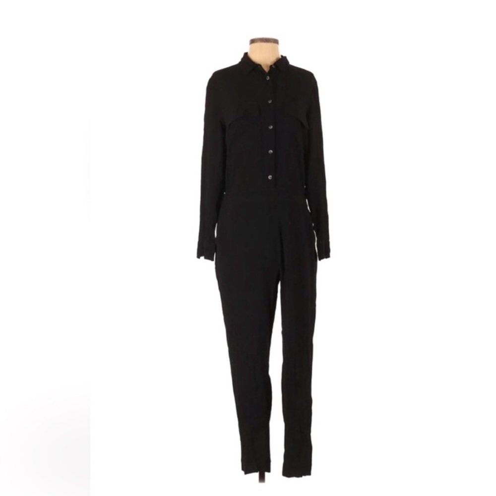 Madewell Black Button Front Utility Jumpsuit Long Sleeve M